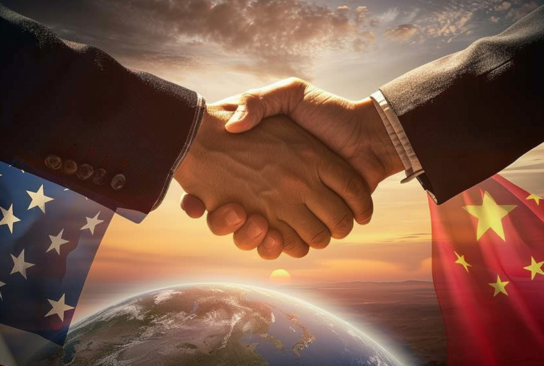 A friendly handshake between China and the United States.